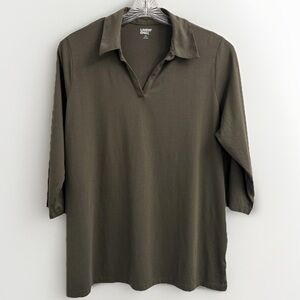 Lands‎ End Women's Olive Green Collared Tunic Size 1x (16-18) Lagenlook